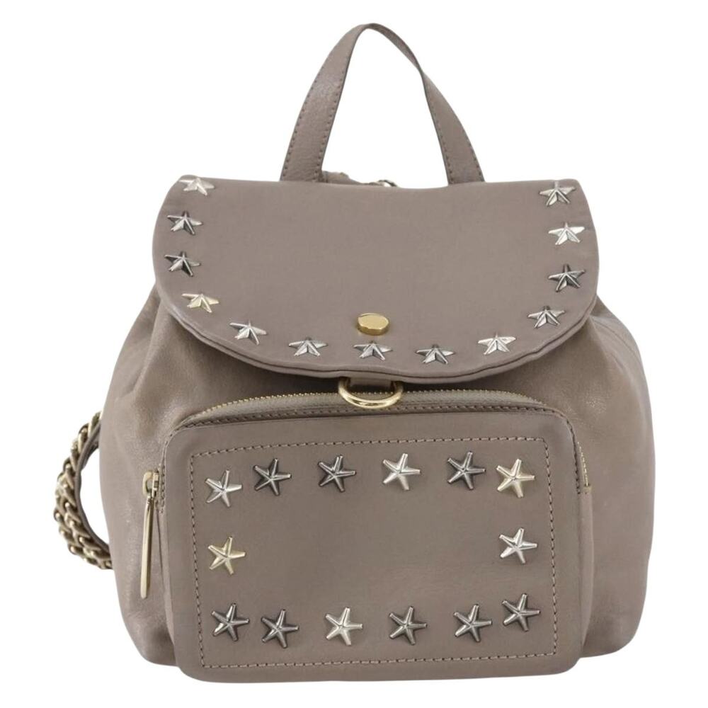 Jimmy Choo Leather Studs Backpack Beige